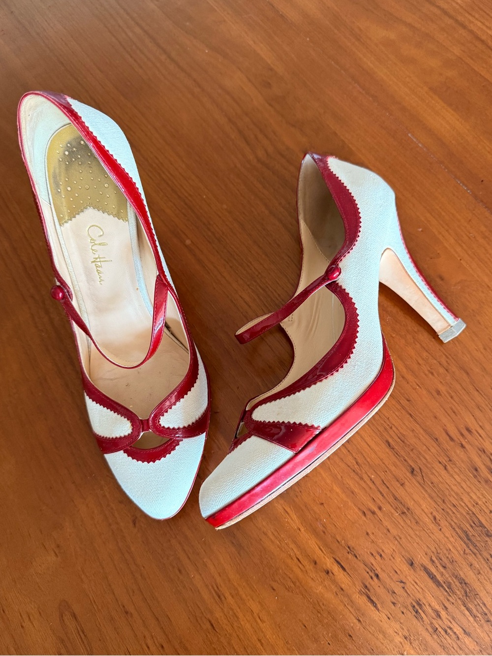 Cole Haan Two-Tone White and Red Mary Jane Heels